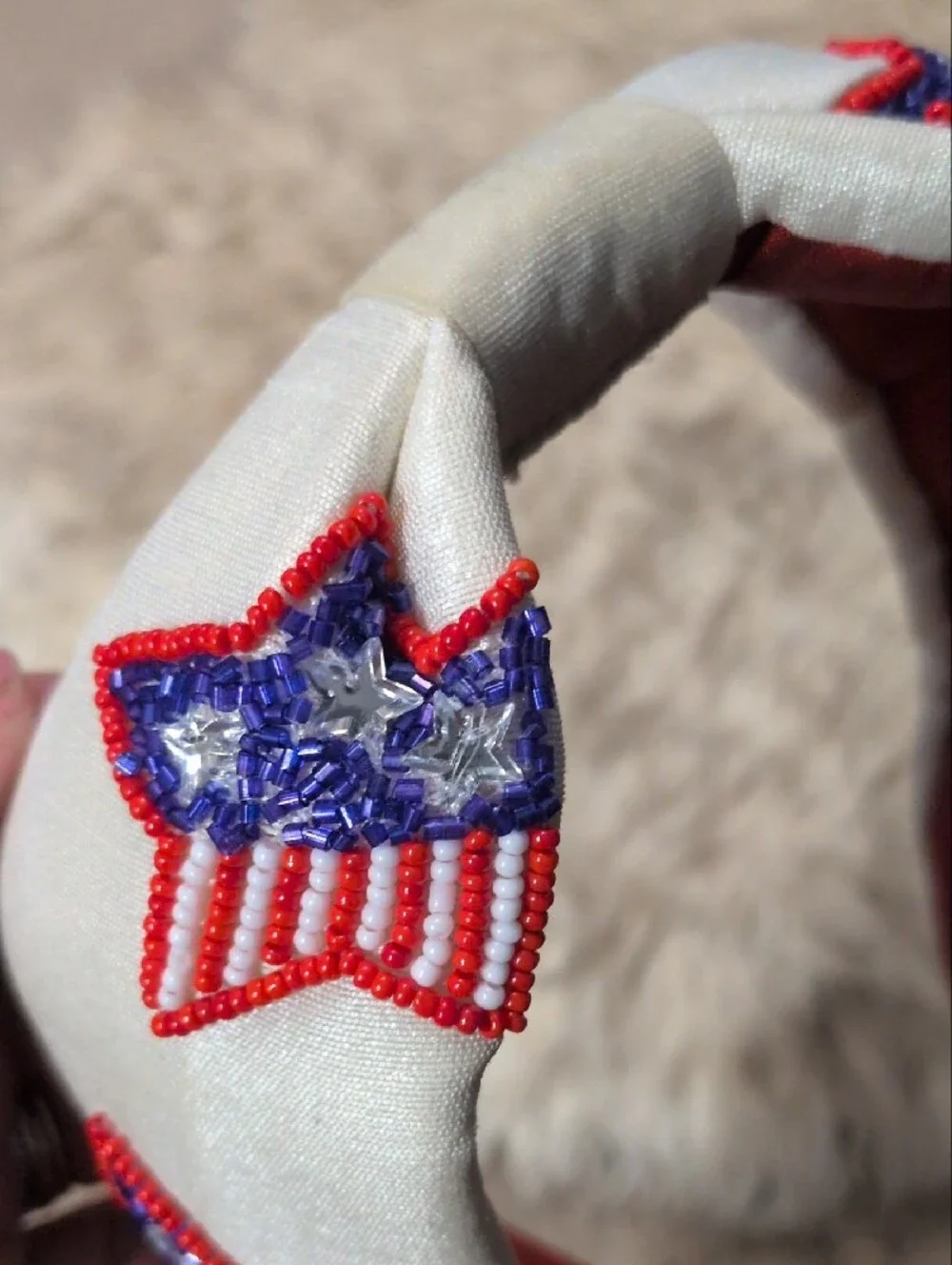 Patriotic Star Beaded Headband - White and Red